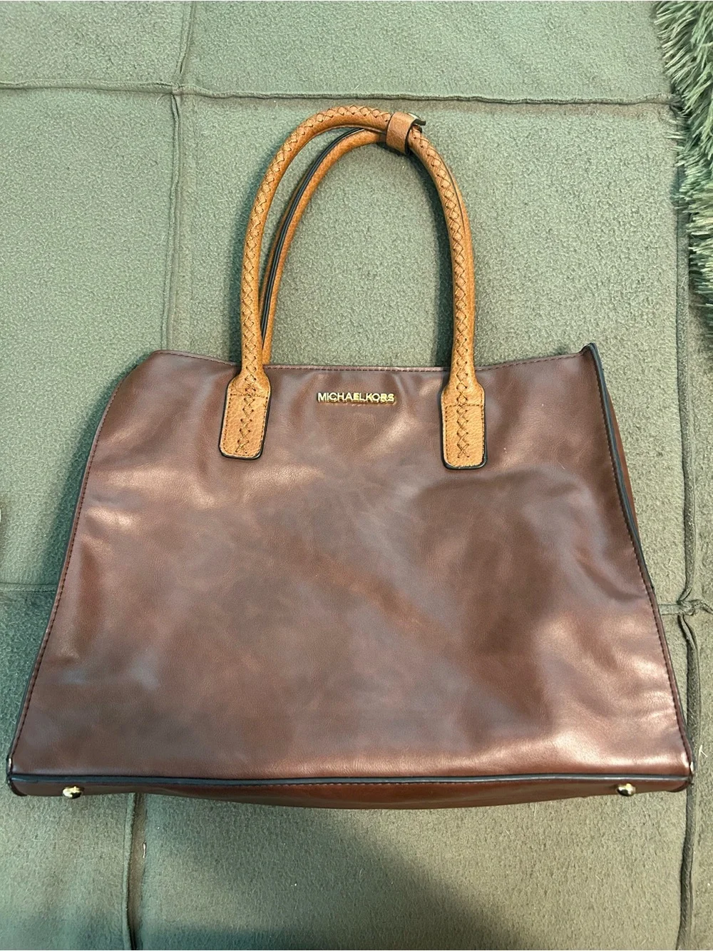 Michael Kors Brown Leather Tote with Tan Braided Handles